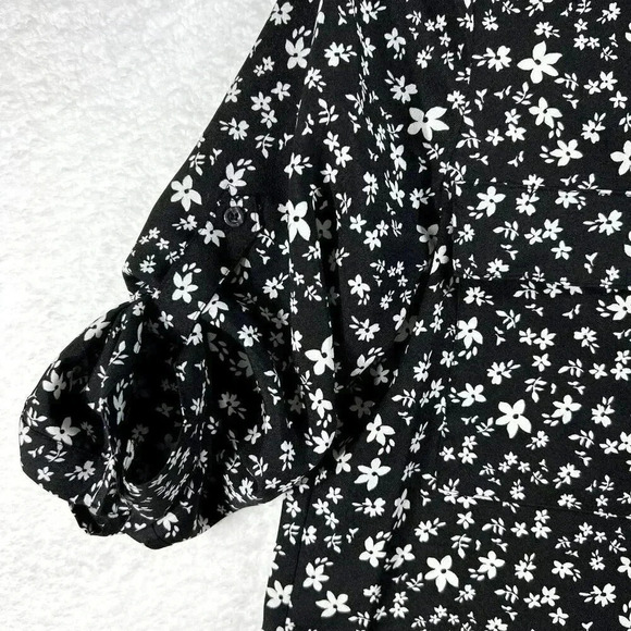 Calvin Klein Womens Blouse S Black White Floral Button Down Top Career Business - Picture 7 of 13